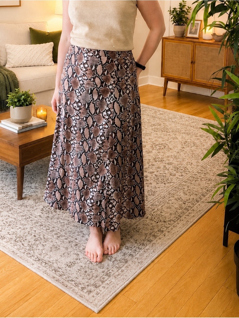 Snake Print Midi Skirt in Brown & Black
